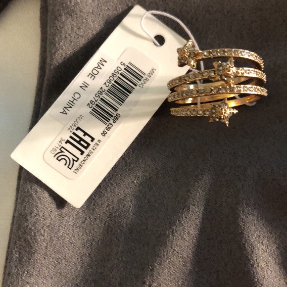 ALLSAINTS Gold Tone Star Coil Ring Crystal Accents Size 7 NWT & Dust Bag - Picture 8 of 12